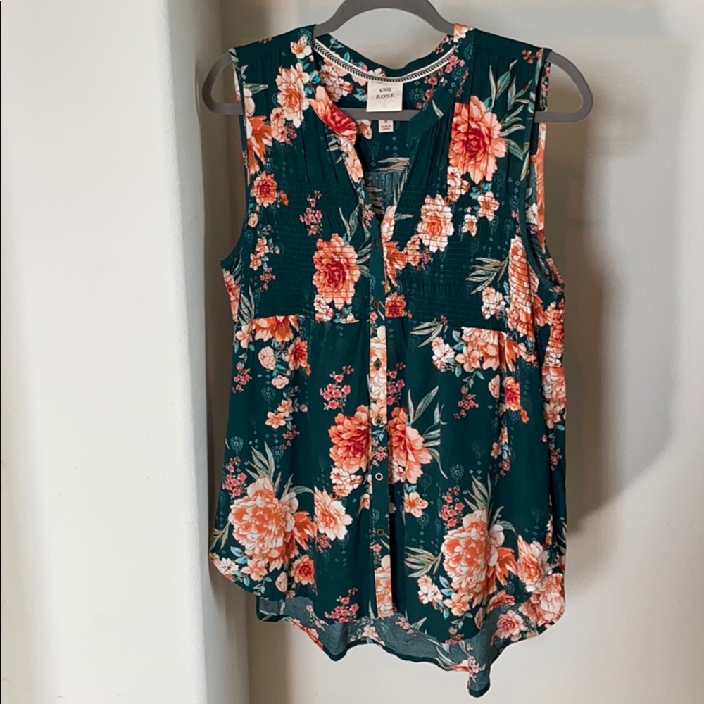 Green Floral Tank Blouse